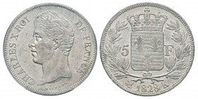 France, Charles X 1824-1830 5 Francs, Bordeaux, 1828 K, AG 25 g. Ref : G.644 Conservation : PCGS MS61