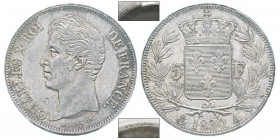 France, Charles X 1824-1830 5 Francs Tranche en relief, Paris, 1830 A, AG 25 g. Ref : G.644 Conservation : PCGS AU58