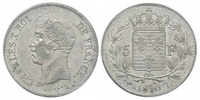 France, Charles X 1824-1830 5 Francs, Bayonne, 1830 L, AG 25 g. Ref : G.644 Conservation : PCGS AU55