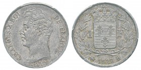 France, Charles X 1824-1830 1 Franc, Rouen, 1827 B, AG 5 g. Ref : G.450 Conservation : PCGS AU55