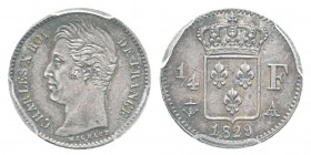 France, Charles X 1824-1830 1/4 Franc, Paris, 1829 A, AG 1.25 g. Ref : G.353 Conservation : PCGS MS65