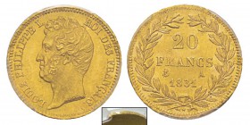 France, Louis Philippe 1830-1848 20 Francs tranche en creux, Paris, 1831 A, AU 6.45 g. Ref : G.1030, Fr.553a Conservation : PCGS MS64+France, Louis Ph...