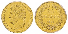 France, Louis Philippe 1830-1848 20 Francs, Paris, 1844 A, AU 6.45 g. Ref : G.1031, Fr.560 Conservation : PCGS AU53