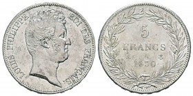 France, Louis Philippe 1830-1848 5 Francs, tranche en relief, Paris, 1830 A, AG 25 g. Ref : G.675a Conservation : Superbe. Exemplaire exceptionnel.
