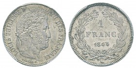 France, Louis Philippe 1830-1848 1 Franc, Lille, 1844 W, AG 5 g. Ref : G.453 Conservation : PCGS MS64