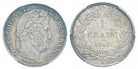 France, Louis Philippe 1830-1848 1 Franc, Lille, 1845 W, AG 5 g. Ref : G.453 Conservation : PCGS MS63
