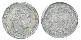 France, Louis Philippe 1830-1848 1/4 Franc, Rouen, 1842 B, AG 1.25 g. Ref : G.355 Conservation : PCGS MS66