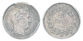 France, Louis Philippe 1830-1848 25 Centimes, Paris, 1847 A, AG 1.25 g. Ref : G.357 Conservation : PCGS MS65