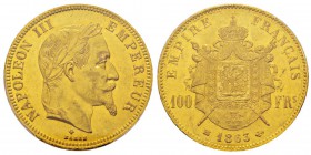 France, Second Empire 1852-1870 100 Francs, Strasbourg, 1863 BB, AU 32.25 g. Ref : G.1136, Fr. 581 Conservation : PCGS MS 62. Quantité : 5078 ex. Rare...