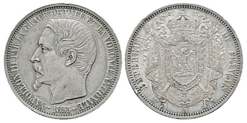 France, Essai de 5 Francs Napoléon III (Empereur), Paris, 1853, AG 23.9 g. Ref :...