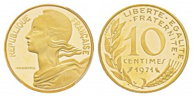France, Piéfort or de 10 Centimes Marianne, 1971, AU 13 g. 920‰ Ref : Taill.46.P3, KM#P420 Conservation : PCGS SP68 Quantité : 100 ex. Rare.