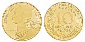 France, Piéfort or de 10 Centimes Marianne, 1972, AU 13 g. 920‰ Ref : Taill.46.P3, KM#P445 Conservation : PCGS SP68 Quantité : 75 ex. Rare.