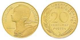 France, Piéfort or de 20 Centimes Marianne, 1972, AU 17.5 g. 920‰ Ref : Taill.56.P3, KM#P448 Conservation : PCGS SP69 Quantité : 75 ex. Rare.