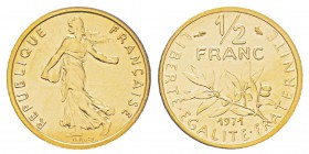 France, Piéfort or de 1/2 franc Semeuse, 1971, AU 18.5 g. 920‰ Ref : Taill.91.P3, KM#P426 Conservation : PCGS SP68 Quantité : 100 ex. Rare.