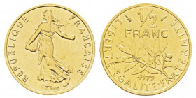 France, Piéfort or de 1/2 franc Semeuse, 1979, AU 18.5 g. 920‰ Ref : Taill.91.P3, KM#P636 Conservation : PCGS SP65 Quantité : 300 ex. Rare.