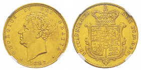 Great Britain, George IIII 1820-1830 Sovereign, 1827, AU 7.98 g. Ref : KM#696, Fr.377, Spink 3801 Conservation : NGC AU58