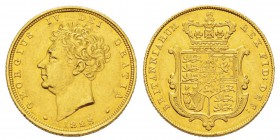 Great Britain, George IIII 1820-1830 Sovereign, 1828, AU 7.94 g. Ref : KM#696, Fr.377, Spink 3801 Conservation : pr.Superbe. Minuscules traces de mani...