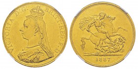 Great Britain, Victoria I 1837-1901 5 Pounds, 1887, AU 39.9 g. Ref : KM#769, Fr.390, Spink 3864 Conservation : NGC AU58