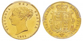 Great Britain, Victoria I 1837-1901 1/2 Sovereign, 1861, AU 3.99 g. Ref : KM#735.1, Fr.389b, Spink 3859A Conservation : PCGS MS62