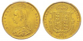 Great Britain, Victoria I 1837-1901 1/2 Sovereign, 1887, AU 3.99 g. Ref : KM#766, Fr.393, Spink 3869 Conservation : PCGS MS65
