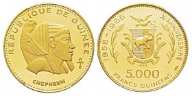 Guinea, 5000 Francs Chephren, 1970, AU 20 g. 900‰ Ref : KM#34, Fr.9 Conservation : PCGS Proof 66 DEEP CAMEO Quantité : 675 ex.