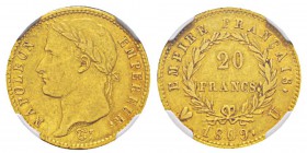 Napoleon in Italy, Département de l'Éridan 1802-1814 20 Francs 1809 U, Turin, AU 6.43 g. Ref : G.1025, Mont 25, Pag 20 Conservation : PCGS AU53. Quant...