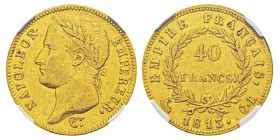 Napoleon in Italy, Département de Gênes 1805-1814 40 Francs, Gênes, 1813 CL, AU 12.83 g. Ref : G.1084, Mont 99, Pag - Conservation : PCGS AU50. Quanti...