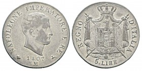Napoleon in Italy, Royaume d'Italie 1805-1814 5 Lire, Milan, 1807 M, AG 24.95 g. Ref : Mont.217, Pag.27a Conservation : pr.Superbe.
