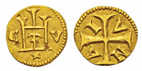 Italy, Repubblica 1139-1339 Soldo d'oro, Genova, AU 0.43 g. Avers : C V, in es. X. Revers : I A N V Ref : MIR 9 (R3), CNI 109, Ricci 1, Lunardi 6, Fr....