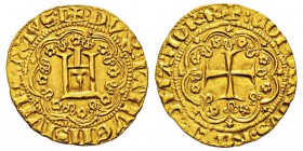 Italy, Domenico Campofregoso Doge VI 1370-1378 Genovino, Genova, AU 3.53 g. Avers : DVX IANVENSIVM SEXTVS : I : Portail génois dans un polylobe tréflé...