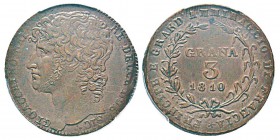 Italy, Gioacchino Murat 1808-1815 3 Grana, Napoli, 1810, AE 18 g. Ref : MIR 435, Pannuti-Riccio 6 Conservation : PCGS AU53. Magnifique