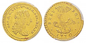 Italy, Carlo di Borbone 1734-1759 Once, Palermo, 1736, AU 4.39 g. Avers : CAR DG SIC ET HIE REX HIS IN Buste à droite. Revers : RESVRGIT 1736 phoénix ...