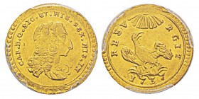 Italy, Carlo di Borbone 1734-1759 Once, Palermo, 1737, AU 4.39 g. Avers : CAR DG SIC ET HIE REX HIS IN Buste à droite. Revers : RESVRGIT 1737 phoénix ...