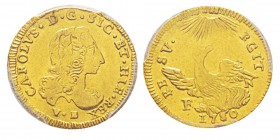 Italy, Carlo di Borbone 1734-1759 Once, Palermo, 1750 VB FN, AU 3.74 g. Avers : CAR DG SIC ET HIE REX HIS IN Buste à droite, en bas VB Revers : RESV R...