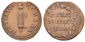Vatican, République Romaine 1798-1799 1/2 Baiocco, Fermo, AE 5.58 g. Avers : REPUBLICA ROMANA Revers : MEZZO / BAIOCCO/ FERMO Ref : Berman 3096, Munt ...
