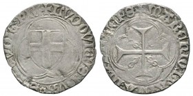 Italie - Savoy, Ludovico 1440-1465 Doppio Bianco, atelier inconnu, non daté, AG 2.5 g. Avers : LVDOVICVS DVX SABAVDIE Écu de Savoie. Revers : MARChIO ...