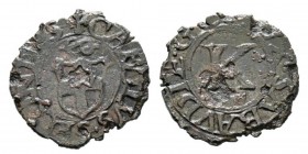 Italie - Savoy, Carlo II 1504-1553 Mezzo quarto, Ier type, Cornavin, non daté, Billon 0.67 g. Avers : CAROLVS SECONDUS Écu de Savoie, un noeud au-dess...