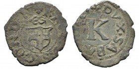 Italie - Savoy, Carlo II 1504-1553 Mezzo quarto, Ier type, Nizza, non daté, Billon 0.51 g. Avers : KROLVS SECOND N Écu de Savoie, un noeud au-dessus. ...