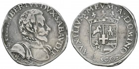 Italie - Savoy, Emanuele Filiberto 1553-1580 Testone, Asti, 1560, AG 8.94 g. Avers : E PHILIBERTVSDVX SABAVDIE Buste cuirassé d’Emmanuel-Philibert à d...