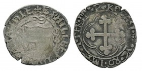 Italie - Savoy, Emanuele Filiberto 1553-1580 Grosso, IIe type, Bourg, non daté, AG 2.43 g. Avers : E : PHILIBER DVX SABAVDIE Écu de Savoie, autour, tr...