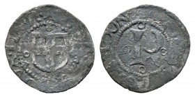Italie - Savoy, Emanuele Filiberto 1553-1580 Forte, IIIe type, Aosta, non daté, Billon 0.66 g. Avers : +E PHILIBER DVX SAB Écu de Savoie, autour quatr...