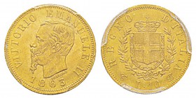 Italy, Vittorio Emanuele II 1861-1878 - Re d'Italia 10 Lire, Torino, 1863, AU 3.22 g. Ref : MIR.1079b, Mont.155, Pa g.477, Fr.15, KM#9.2 Conservation ...