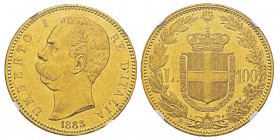 Italy, Umberto I 1878-1900 100 lire, Roma, 1883 R, AU 32.25 g. Ref : MIR.1096c (R), Mont.03, Pa g.569, Fr.18, KM#22 Conservation : NGC MS61 Quantité :...