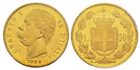 Italy, Umberto I 1878-1900 50 lire, Roma, 1888 R, AU 16.12 g. Ref : MIR.1097b (R2), Mont.07, Pa g.573, Fr.19, KM#25 Conservation : PCGS MS62+ Quantité...