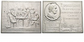 Italy, Umberto I 1878-1900 Plaque de Onoranze a Volta nel Centenario della Pila, Como, 1899, AE 90.7 g. 73 x 59mm Avers : ESPOSIZIONE ELETTRICITA INDV...