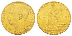 Italy, Vittorio Emanuele III 1900-1943 100 lire, Roma, 1912 R, AU 32.25 g. Ref : MIR.1115b (R2), Mont.7, Pa g.641, Fr.26, KM#50 Conservation : PCGS MS...