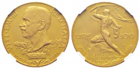 Italy, Vittorio Emanuele III 1900-1943 100 lire, Roma, 1925 R, AU 32.25 g. Ref : MIR.1117a (R), Mont.17, Pa g.645, Fr.32, KM#66 Conservation : NGC Pro...