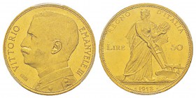 Italy, Vittorio Emanuele III 1900-1943 50 lire, Roma, 1912 R, AU 16.13 g. Ref : MIR.1121b, Mont.30, Pa g.653, Fr.27, KM#49 Conservation : PCGS MS63