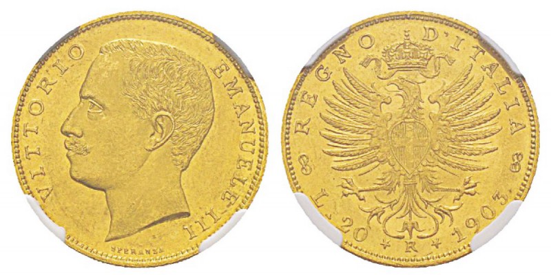 Italy, Vittorio Emanuele III 1900-1943 20 lire, Roma, 1903 R, AU 6.45 g. Ref : M...