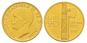 Italy, Vittorio Emanuele III 1900-1943 20 lire, Roma, 1923 R, AU 6.45 g. Ref : MIR.1127a Mont.55, Pa g.670, Fr.31, KM#64 Conservation : pr.FDC